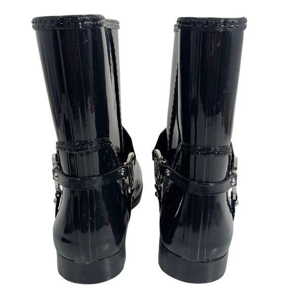 Michael Kors Fulton Harness Rain Booties Black Ankle Boots Womens SZ 7 Silver MK - Picture 2 of 8